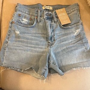 Madewell High-Rise denim shorts. Light wash.